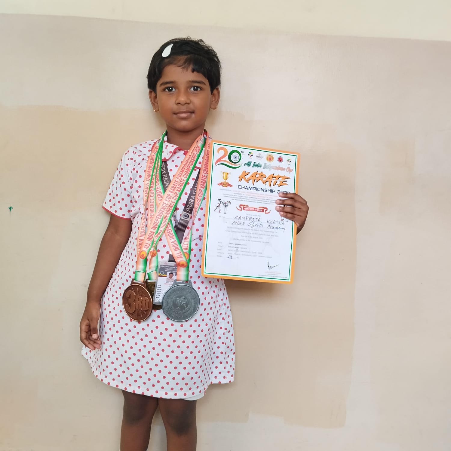 Samprita Khatua, secured the Silver Medal  in the Kata event at the 20th All India Independence Cup Karate Championship 2026.